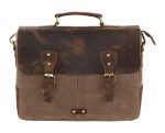 4025 Westpolo Men's Genuine Antique Leather Canvas Briefcase with Hand and Shoulder Strap