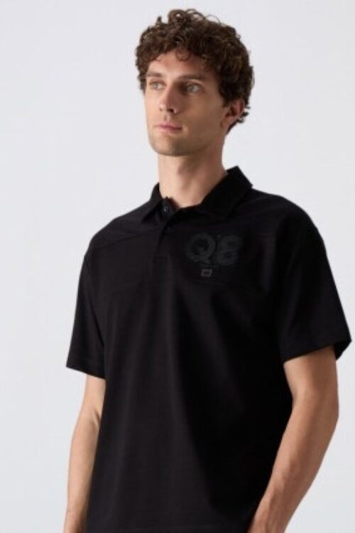 88347-01 Cotton Thick Soft Texture Oversize Fit Printed Polo Neck Men’s T-Shirt
