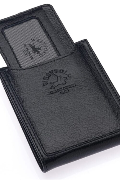 595 Westpolo Astor Large Transparent Card Holder Compartment Genuine Leather Elastic Wallet Card Holder