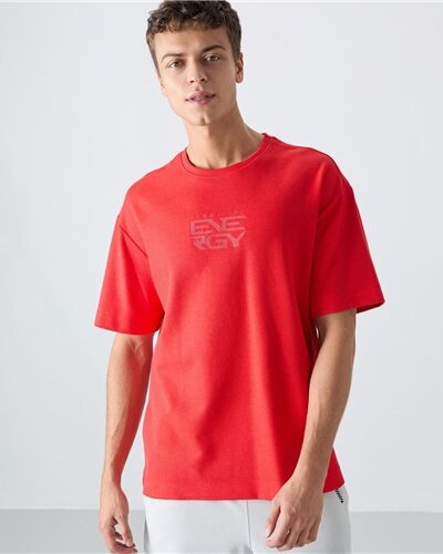 88336 Fiesta Cotton Thick Surface Textured Oversize Fit Printed Men's T-Shirt