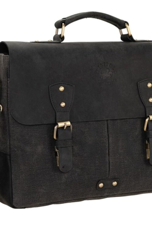 4025 Westpolo Men’s Genuine Antique Leather Canvas Briefcase with Hand and Shoulder Strap
